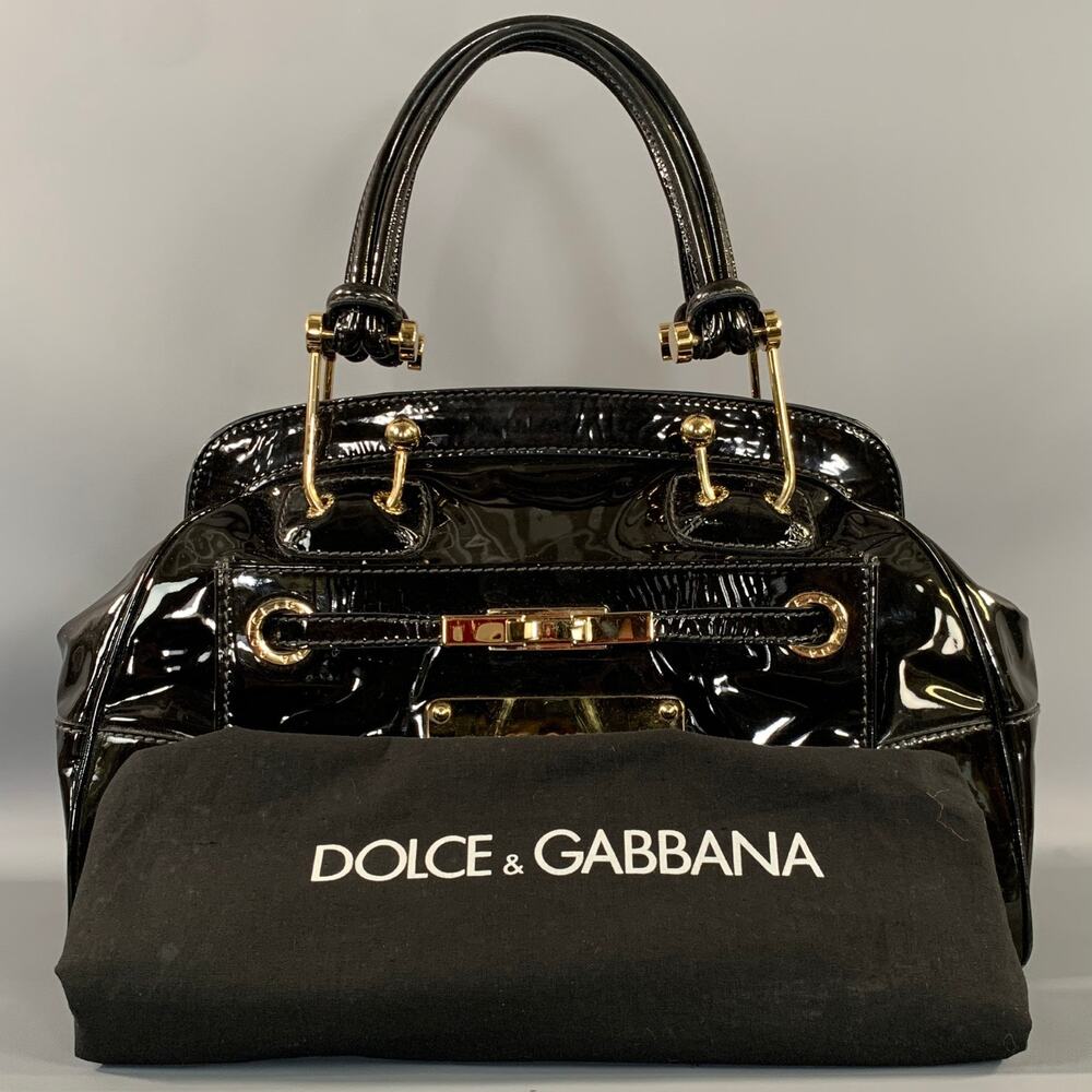 Dolce & Gabbana Black Gold Polyurethane Satchel Handbag One Size - Picture 8 of 10